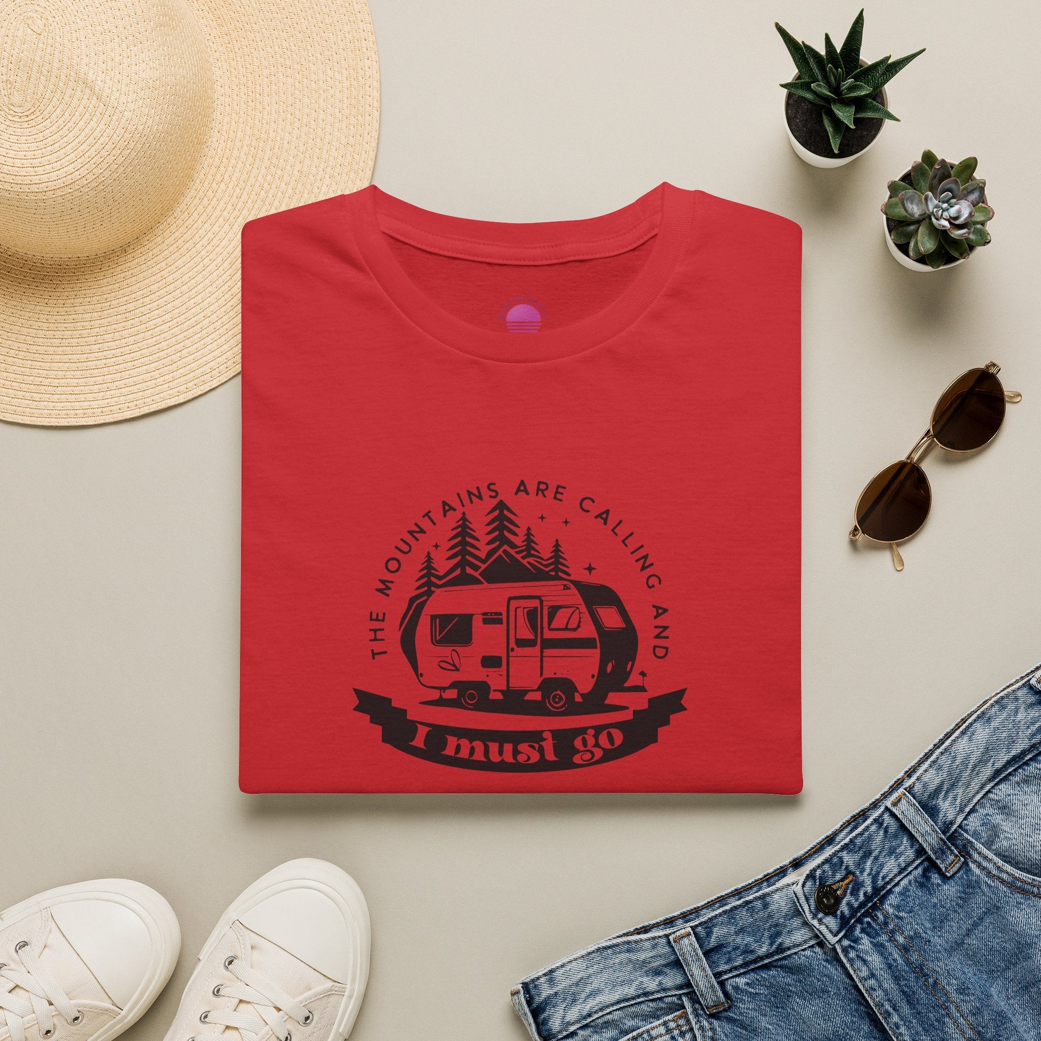 Campervan T-Shirt — "The Mountains Are Calling and I Must Go" Adventure Tee Printify