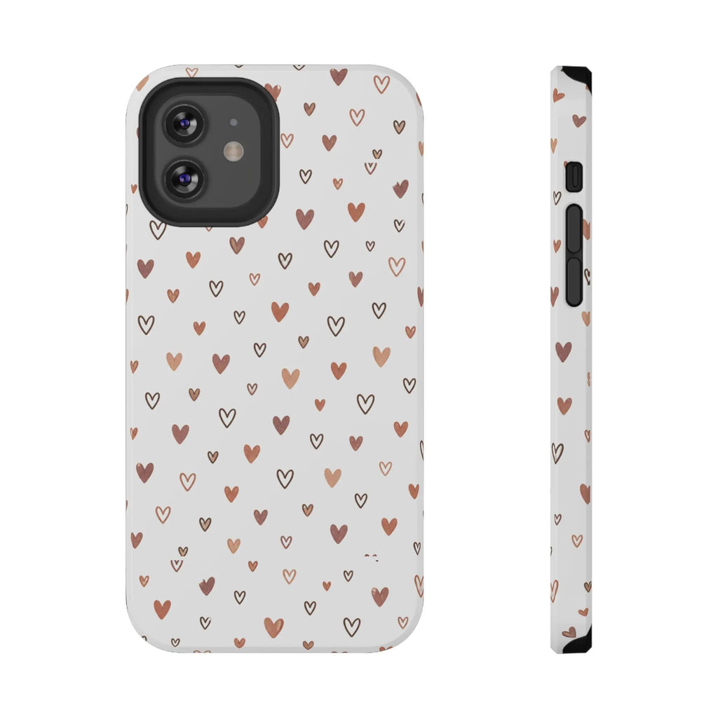 Heart Doodle Shockproof Phone Case — Cute Neutral Tiny Hearts Design Printify