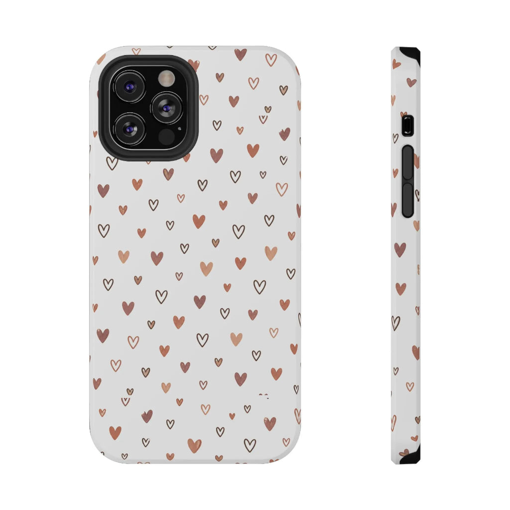 Heart Doodle Shockproof Phone Case — Cute Neutral Tiny Hearts Design Printify