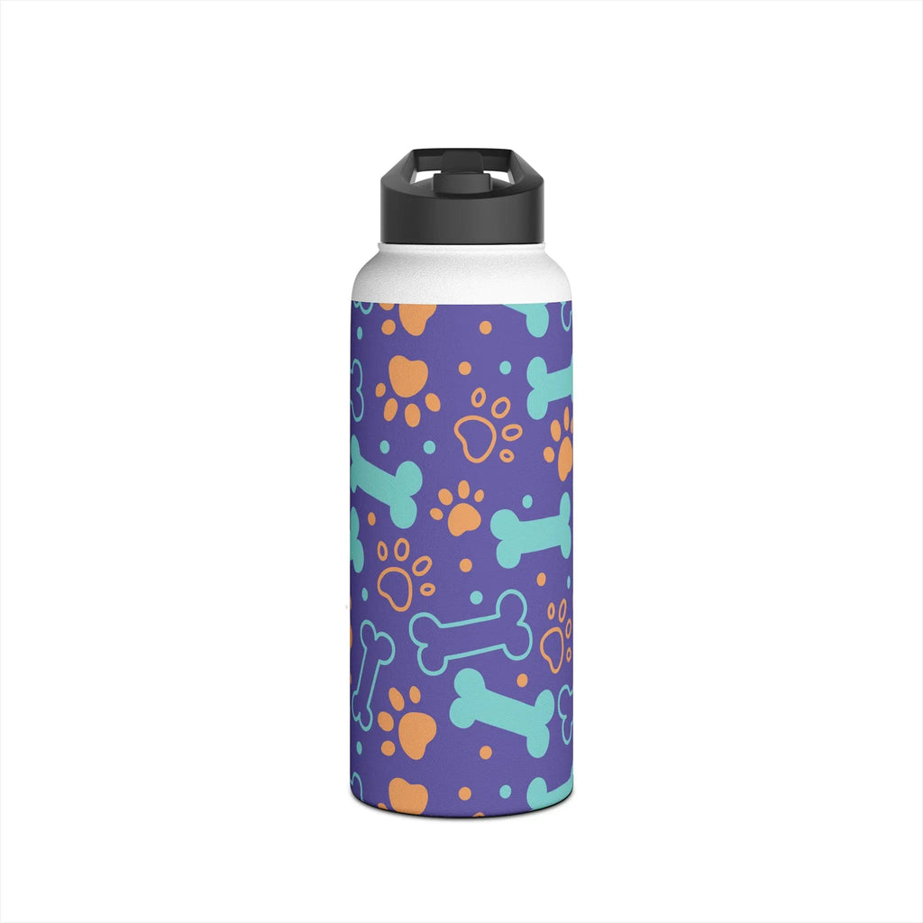Dog Bone and Paw Print Stainless Steel Water Bottle — Cute Insulated Bottle for Pet Lovers Printify