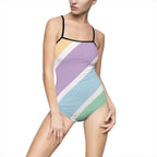 Pastel Stripe One-Piece Swimsuit — Women's Colorblock Beach Swimwear