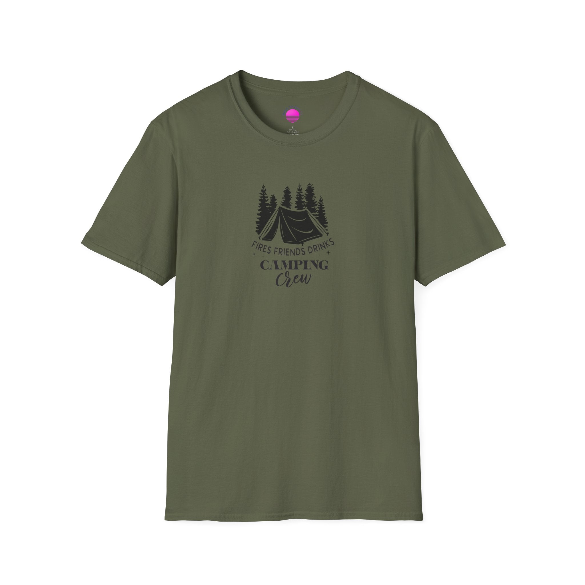 Camping Crew T‑Shirt — "Fires Friends Drinks" Tent Graphic Printify