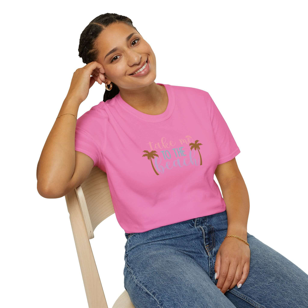 Take Me to the Beach Pastel Palm T-Shirt Printify Back To Basics