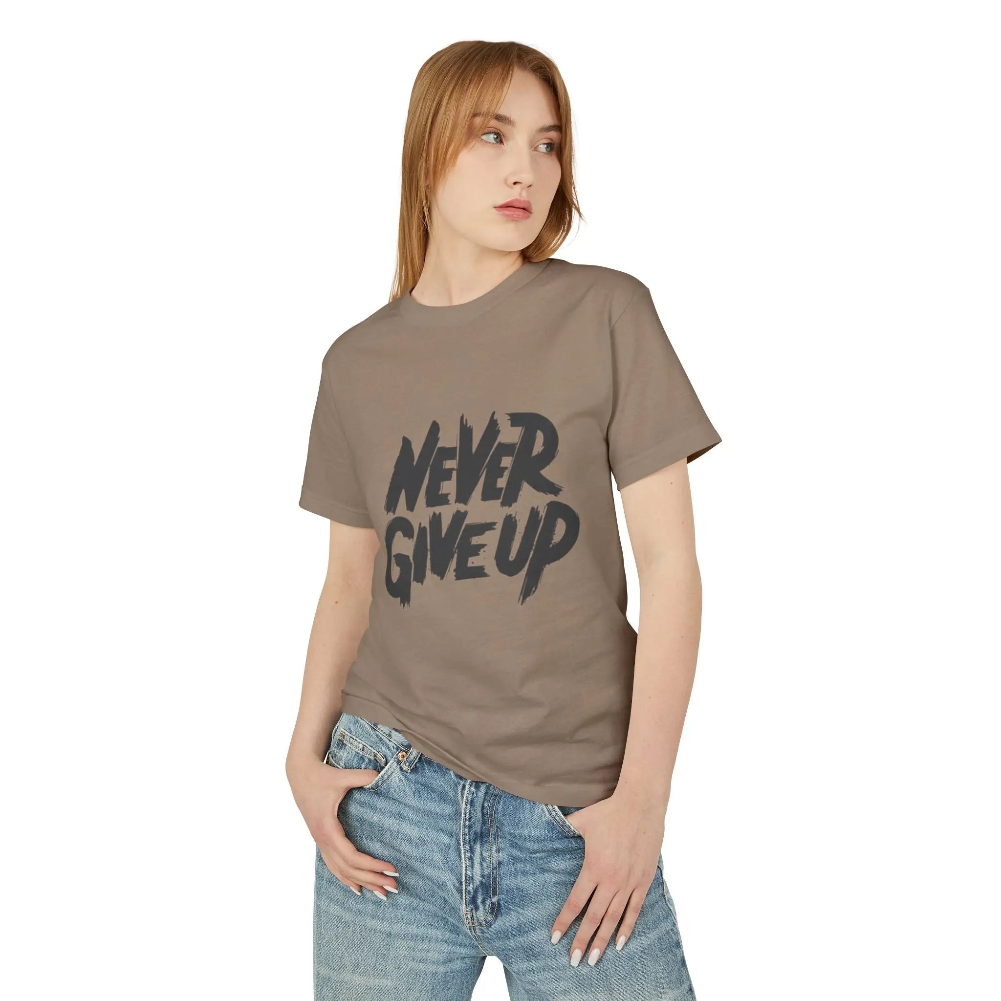 Motivational Unisex Heavyweight Tee - 'Never Give Up' Printify