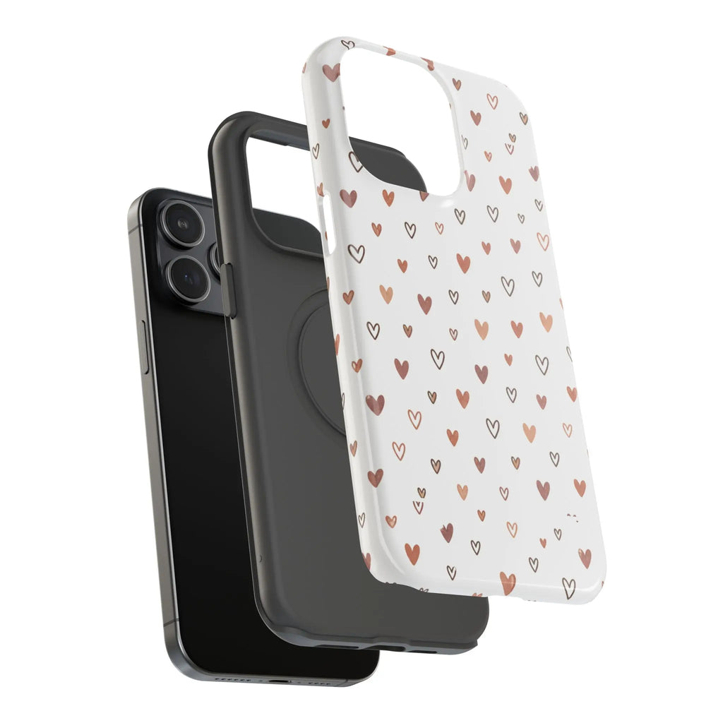 Heart Doodle Shockproof Phone Case — Cute Neutral Tiny Hearts Design Printify