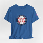 Patriotic Starburst Tee — Red, White & Blue Round Emblem T-Shirt