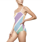 Pastel Stripe One-Piece Swimsuit — Women's Colorblock Beach Swimwear Printify