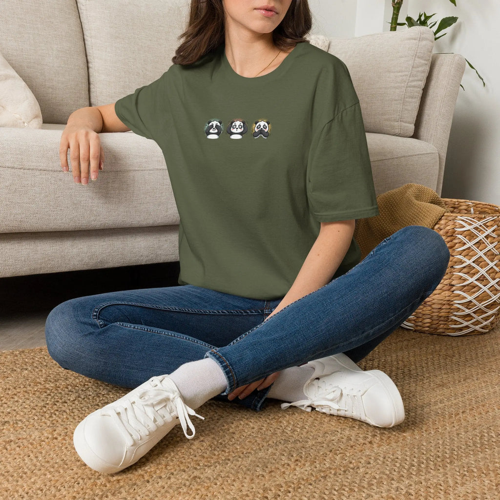 Panda Trio Graphic T-Shirt — Cute Cartoon Panda Faces Tee Printify