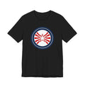 Patriotic Starburst Tee — Red, White & Blue Round Emblem T-Shirt