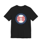 Patriotic Starburst Tee — Red, White & Blue Round Emblem T-Shirt