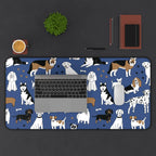 Dog Pattern Desk Mat — Blue Cute Puppy Desk Pad for Pet Lovers Printify