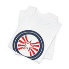 Patriotic Starburst Tee — Red, White & Blue Round Emblem T-Shirt Printify
