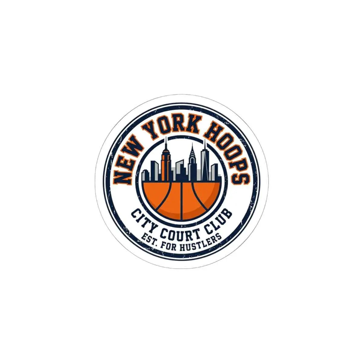New York basketball sticker featuring retro lettering and skyline design with a basketball motif.