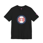 Patriotic Starburst Tee — Red, White & Blue Round Emblem T-Shirt