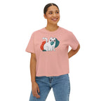 Cute Cosmic Cat Boxy Tee — Women's Graphic T-Shirt Printify
