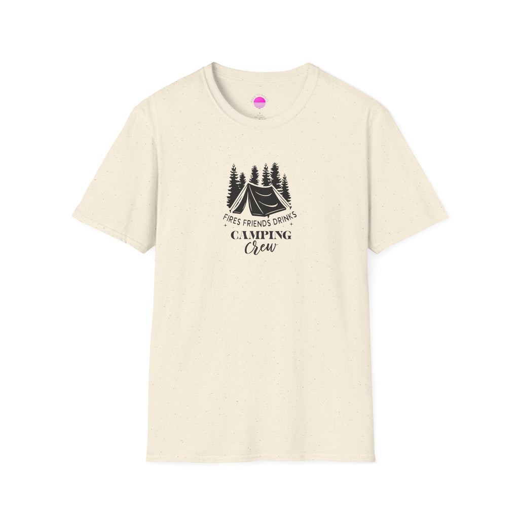Camping Crew T‑Shirt — "Fires Friends Drinks" Tent Graphic Printify