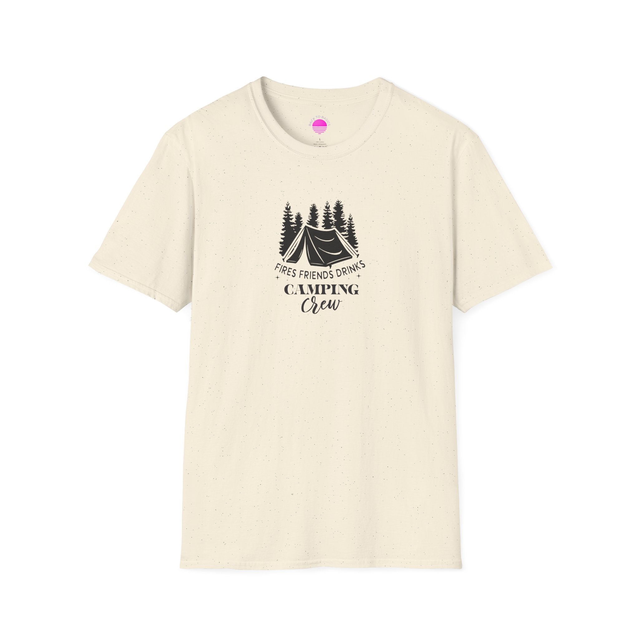 Camping Crew T‑Shirt — "Fires Friends Drinks" Tent Graphic Printify
