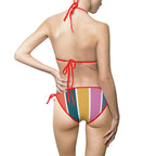 Striped Retro Colorblock Bikini — Women's Tie-Side Triangle Swimsuit Printify