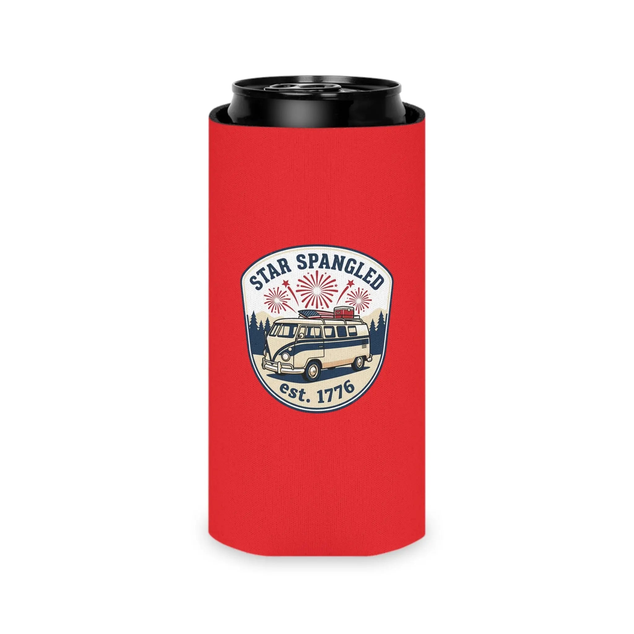 Star Spangled Van Can Koozie — Patriotic 1776 RV Beer Cooler Printify
