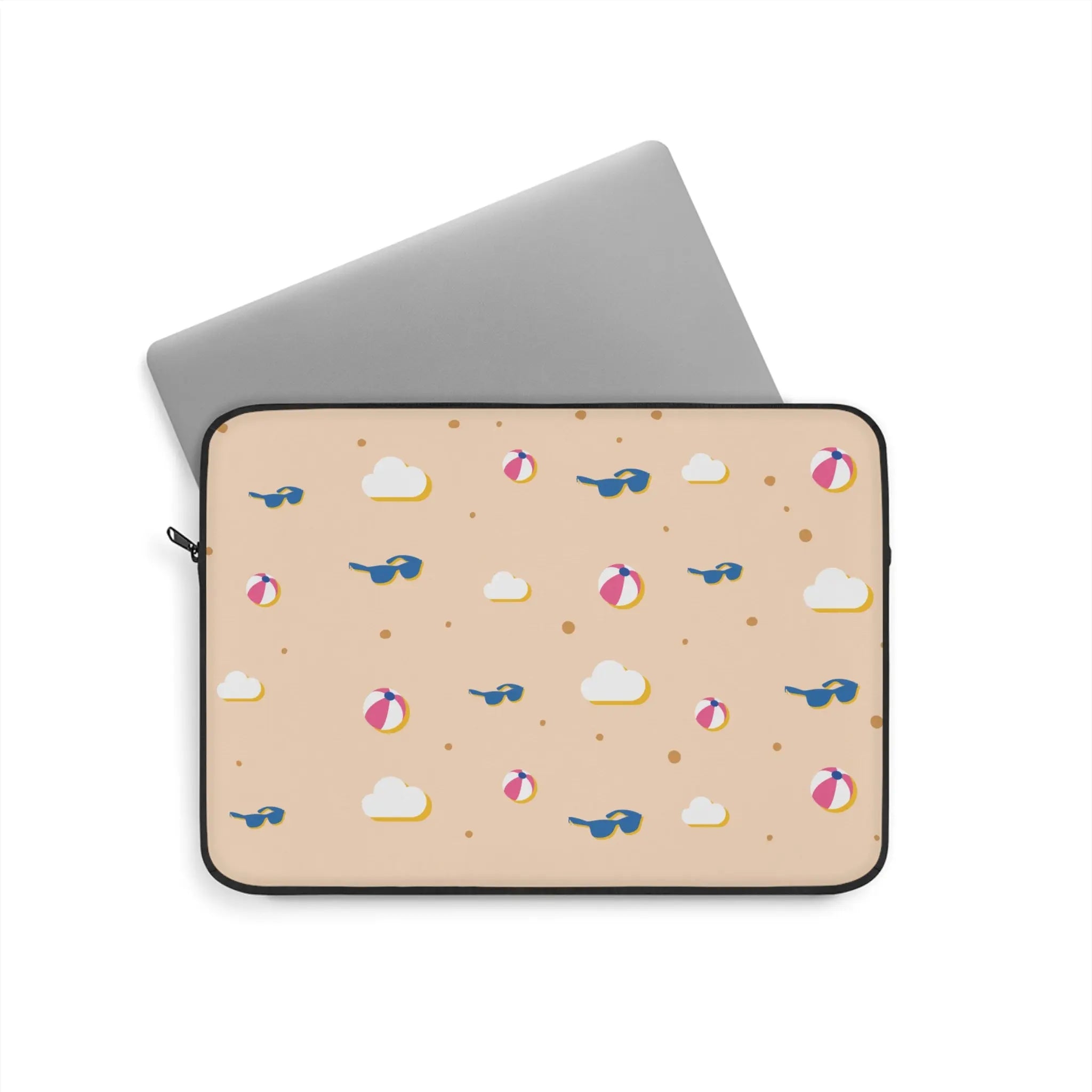 Beach Pattern Laptop Sleeve — Sunglasses, Beach Balls & Clouds Design Printify