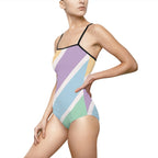 Pastel Stripe One-Piece Swimsuit — Women's Colorblock Beach Swimwear Printify