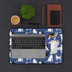 Dog Pattern Desk Mat — Blue Cute Puppy Desk Pad for Pet Lovers Printify