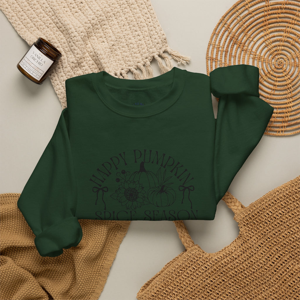Fall Vibes Crewneck Sweatshirt — 'Happy Pumpkin' Spice Season Bonfires, Sweaters & Hayrides