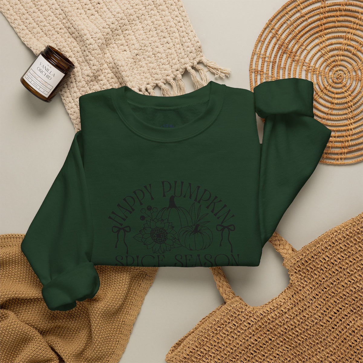 Fall Vibes Crewneck Sweatshirt — 'Happy Pumpkin' Spice Season Bonfires, Sweaters & Hayrides