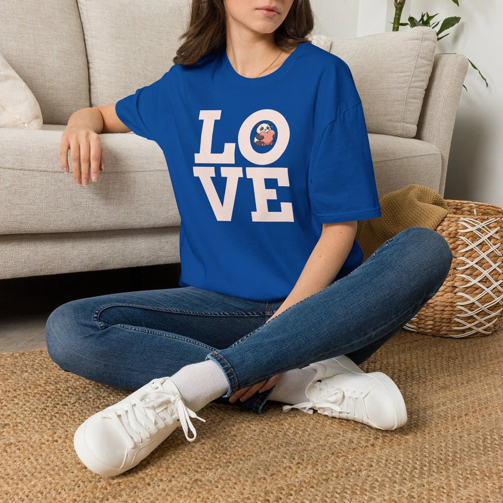 Love Panda T-Shirt — Cute Panda Holding Heart Graphic Tee Printify