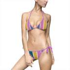 Striped Retro Colorblock Bikini — Women's Tie-Side Triangle Swimsuit Printify
