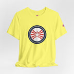 Patriotic Starburst Tee — Red, White & Blue Round Emblem T-Shirt