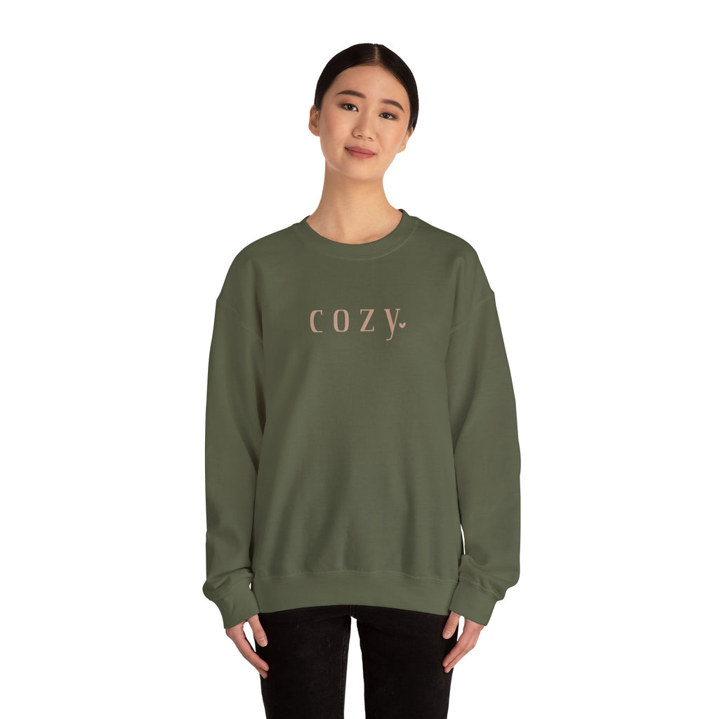 Cozy Crewneck Sweatshirt — Minimal 'COZY.' Soft White Pullover