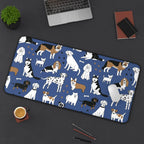 Dog Pattern Desk Mat — Blue Cute Puppy Desk Pad for Pet Lovers Printify
