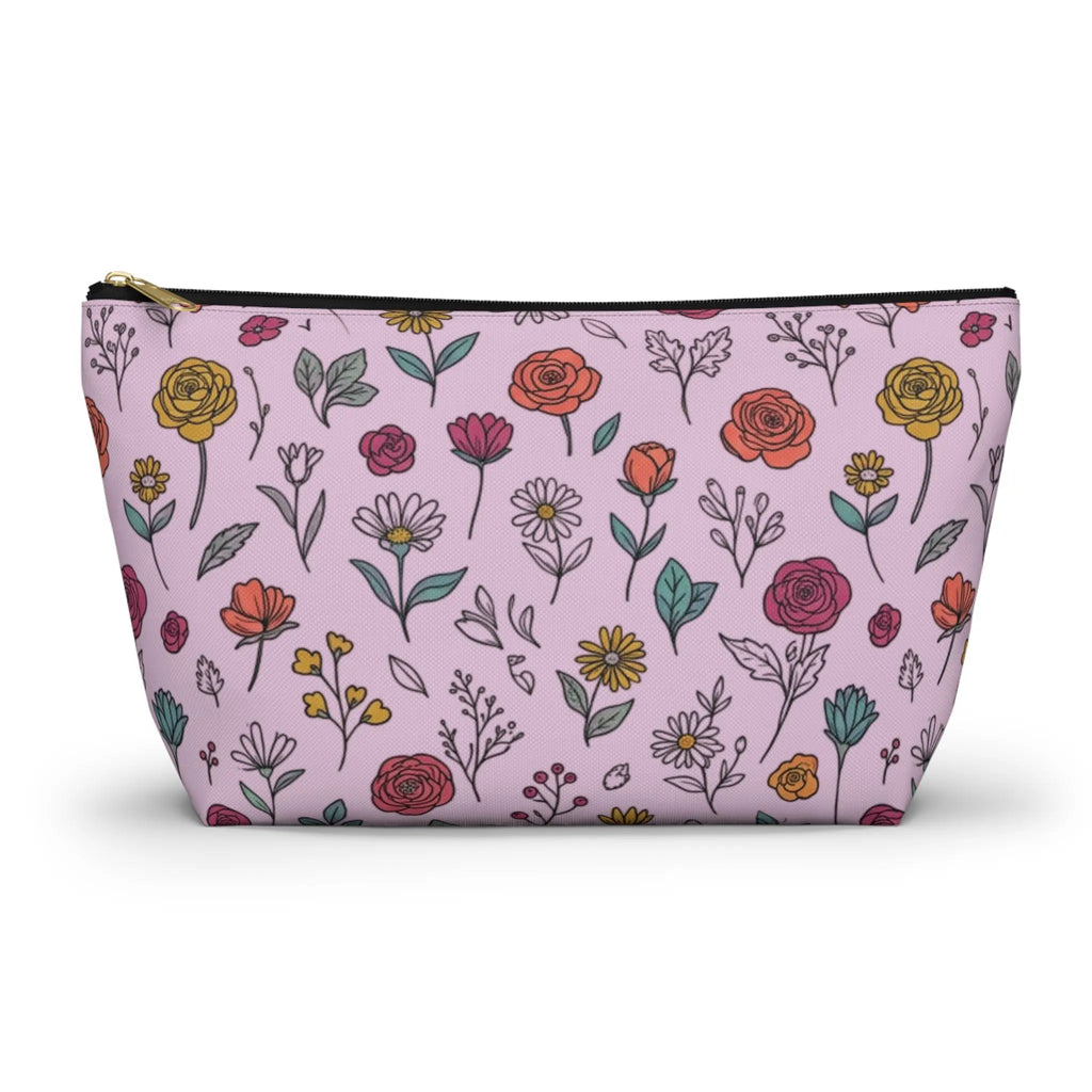 Floral Doodle Accessory Pouch — T‑Bottom Makeup & Travel Organizer Printify