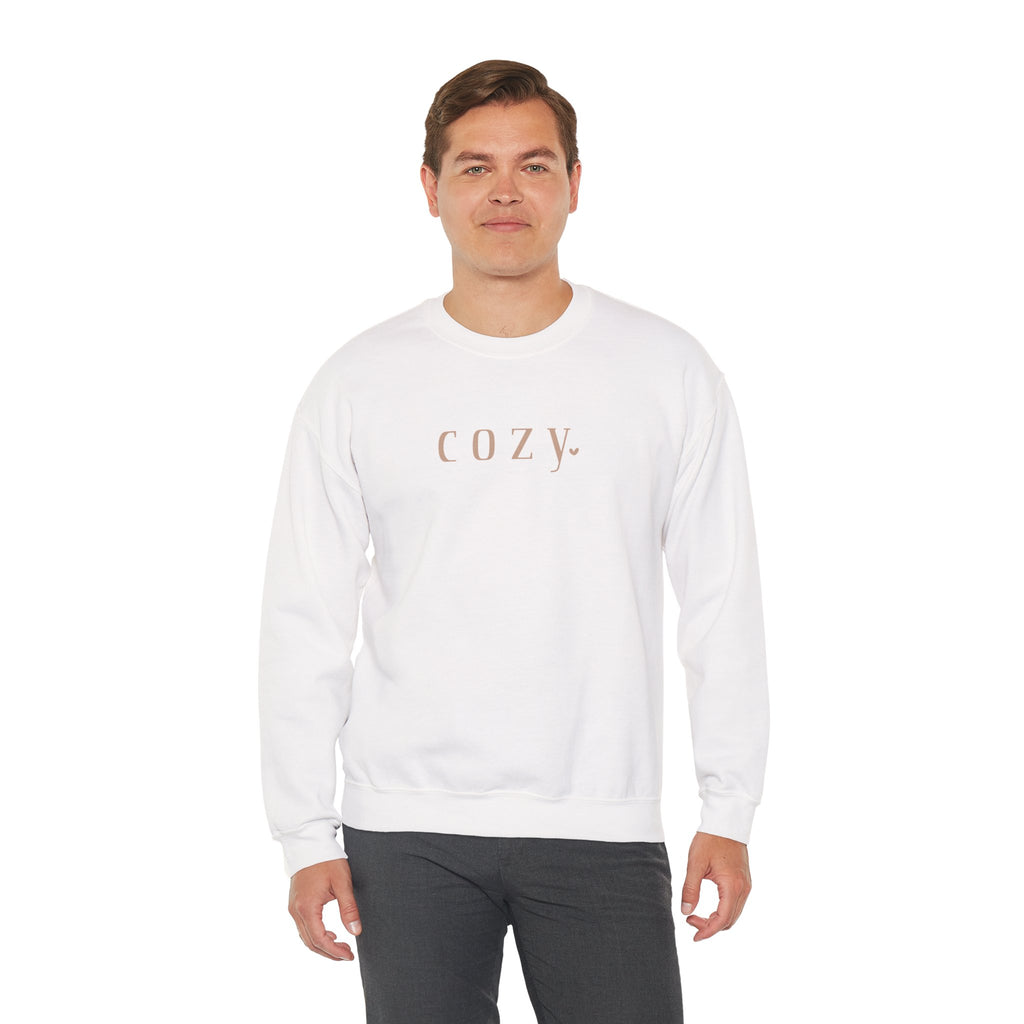 Cozy Crewneck Sweatshirt — Minimal 'COZY.' Soft White Pullover
