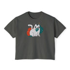 Cute Cosmic Cat Boxy Tee — Women's Graphic T-Shirt Printify