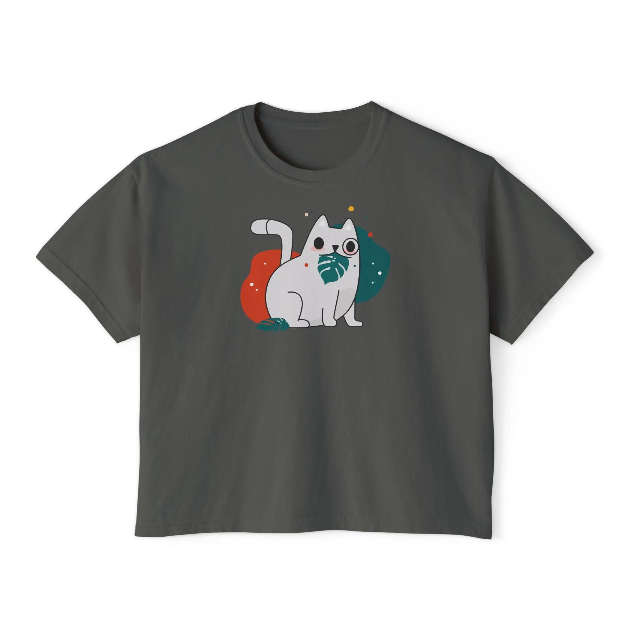 Cute Cosmic Cat Boxy Tee — Women's Graphic T-Shirt Printify