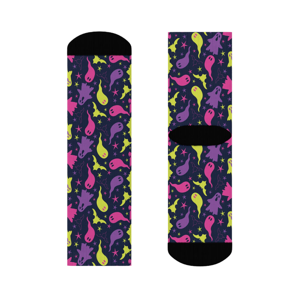 Colorful Spooky Ghosts and Stars Crew Socks - Back To Basics