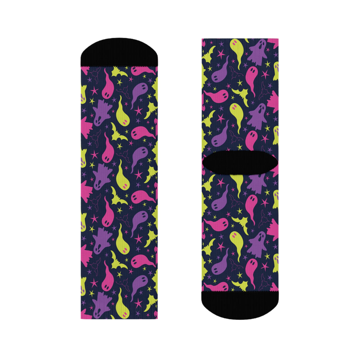 Colorful Spooky Ghosts and Stars Crew Socks - Back To Basics