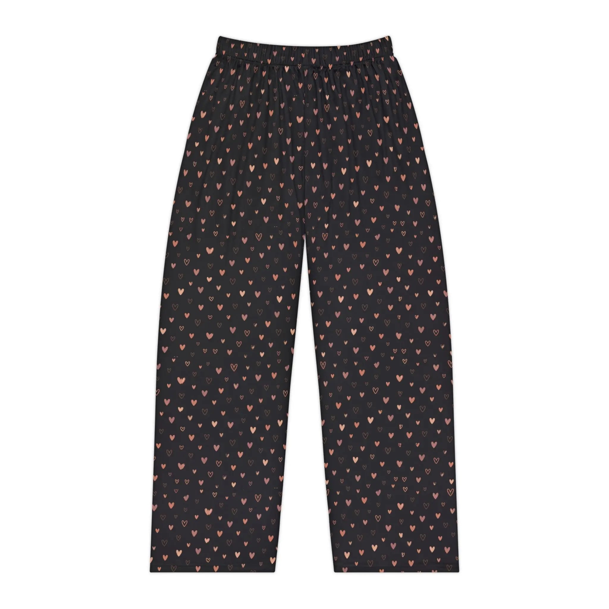 Heart Print Women's Pajama Pants — Cozy all-over print lounge sleepwear with subtle heart pattern.