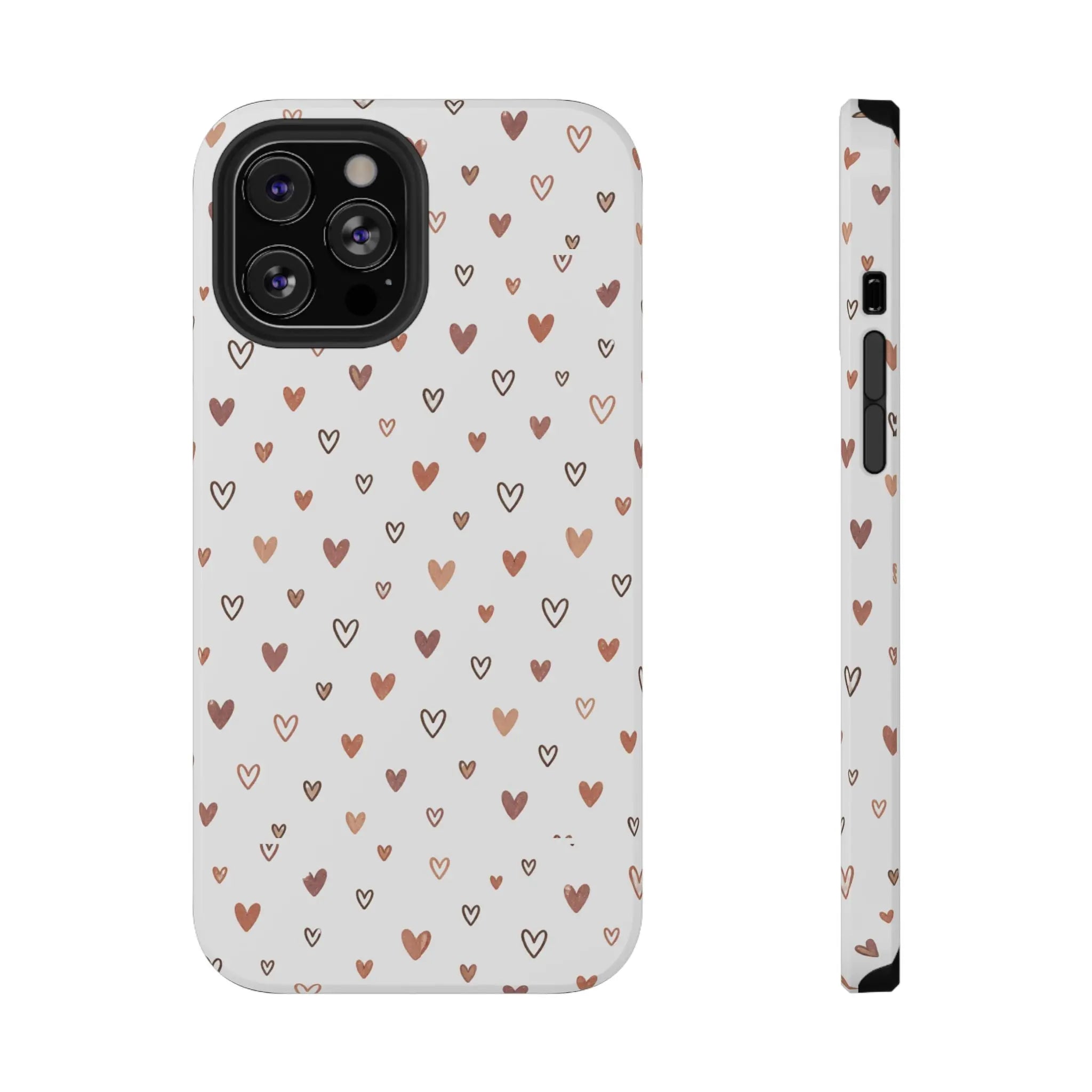 Heart Doodle Shockproof Phone Case — Cute Neutral Tiny Hearts Design Printify