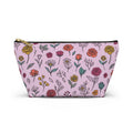 Floral Doodle Makeup Pouch in pink with hand-drawn flowers, perfect for makeup and travel organization.