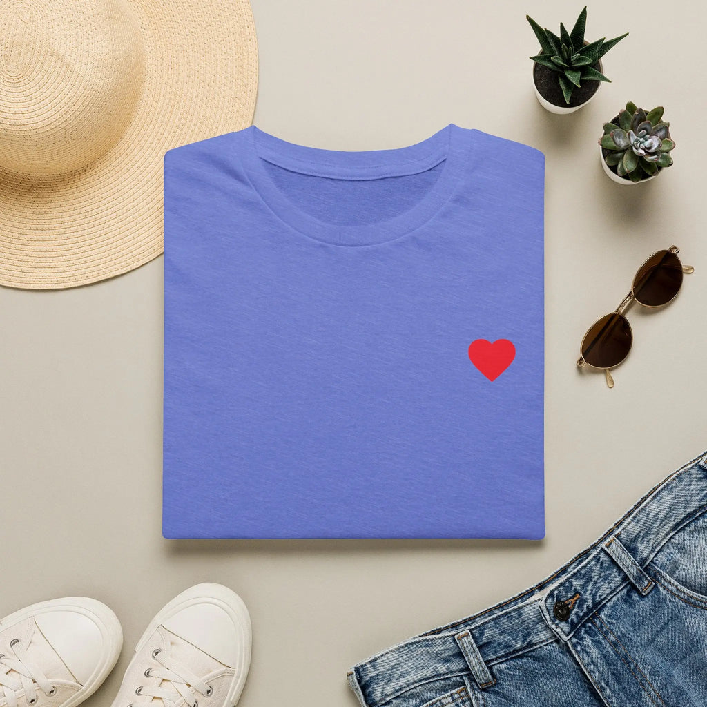 Minimal Red Heart Tee — Small Heart Chest Graphic T-Shirt Printify