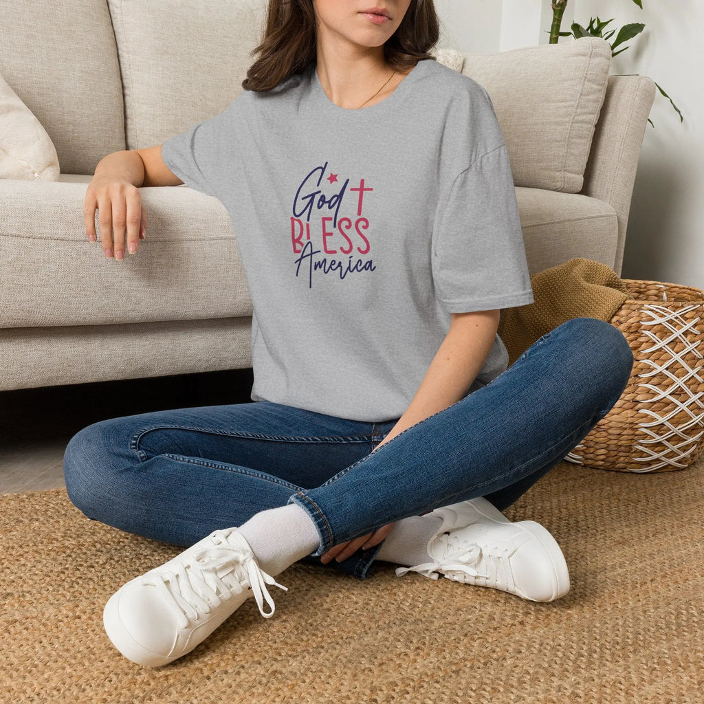 God Bless America Patriotic Christian T-Shirt with Cross Printify
