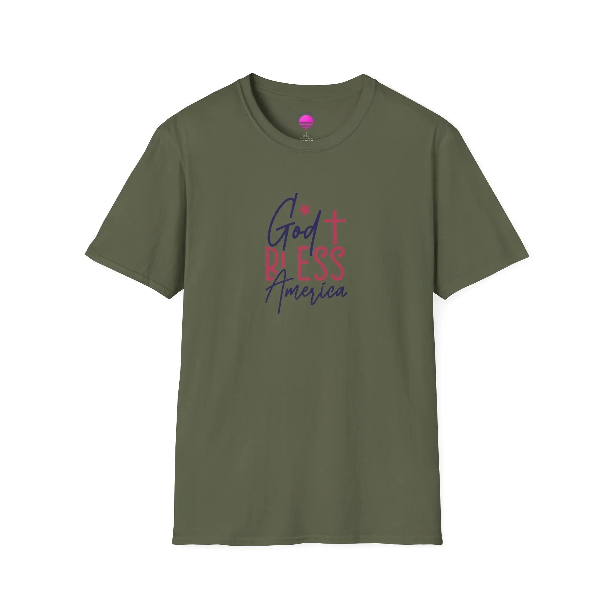 God Bless America Patriotic Christian T-Shirt with Cross Printify
