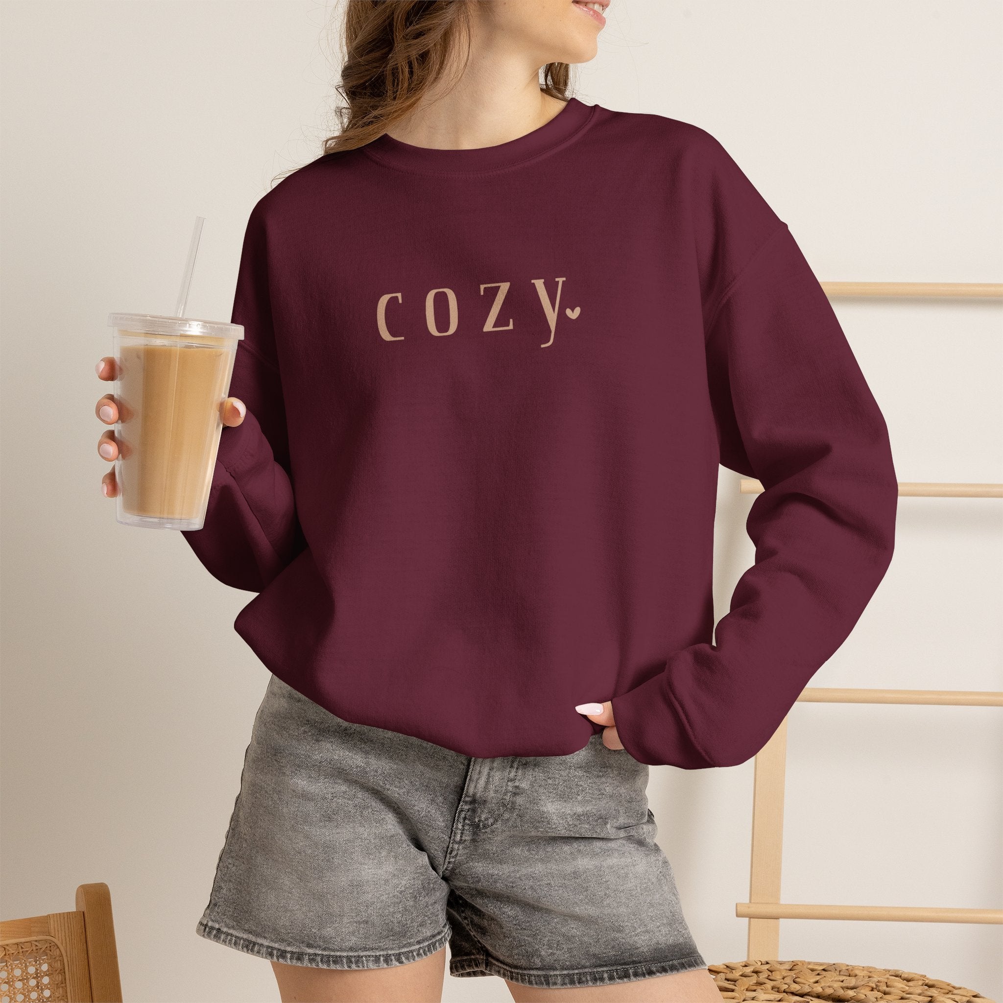 Cozy Crewneck Sweatshirt — Minimal 'COZY.' Soft White Pullover