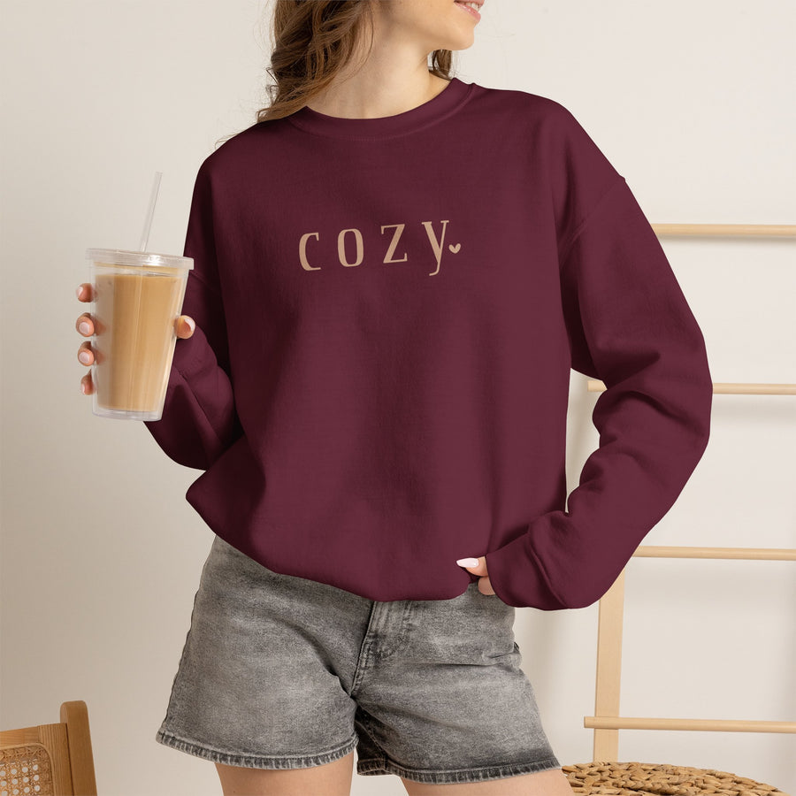 Cozy Crewneck Sweatshirt — Minimal 'COZY.' Soft White Pullover