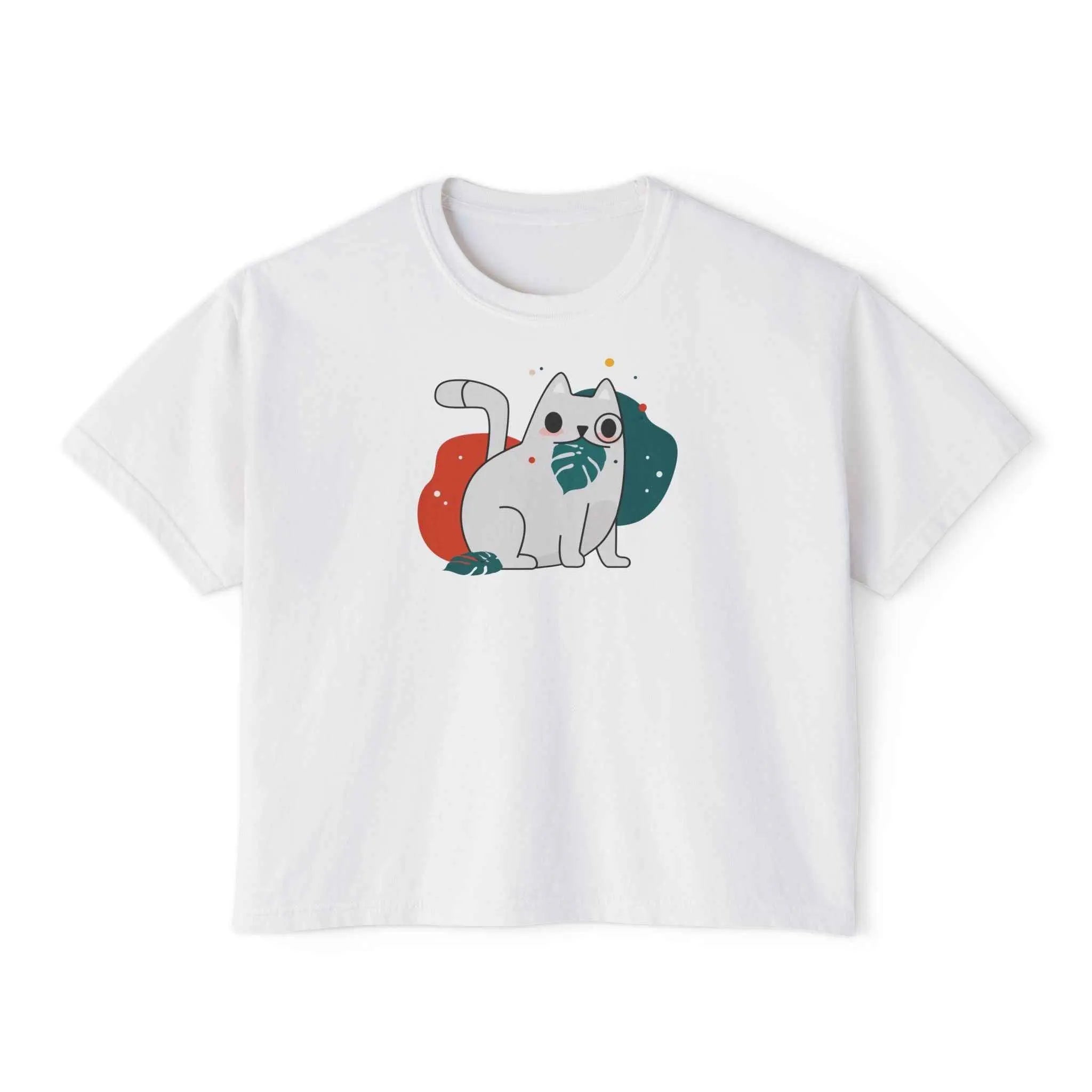 Cute Cosmic Cat Boxy Tee — Women's Graphic T-Shirt