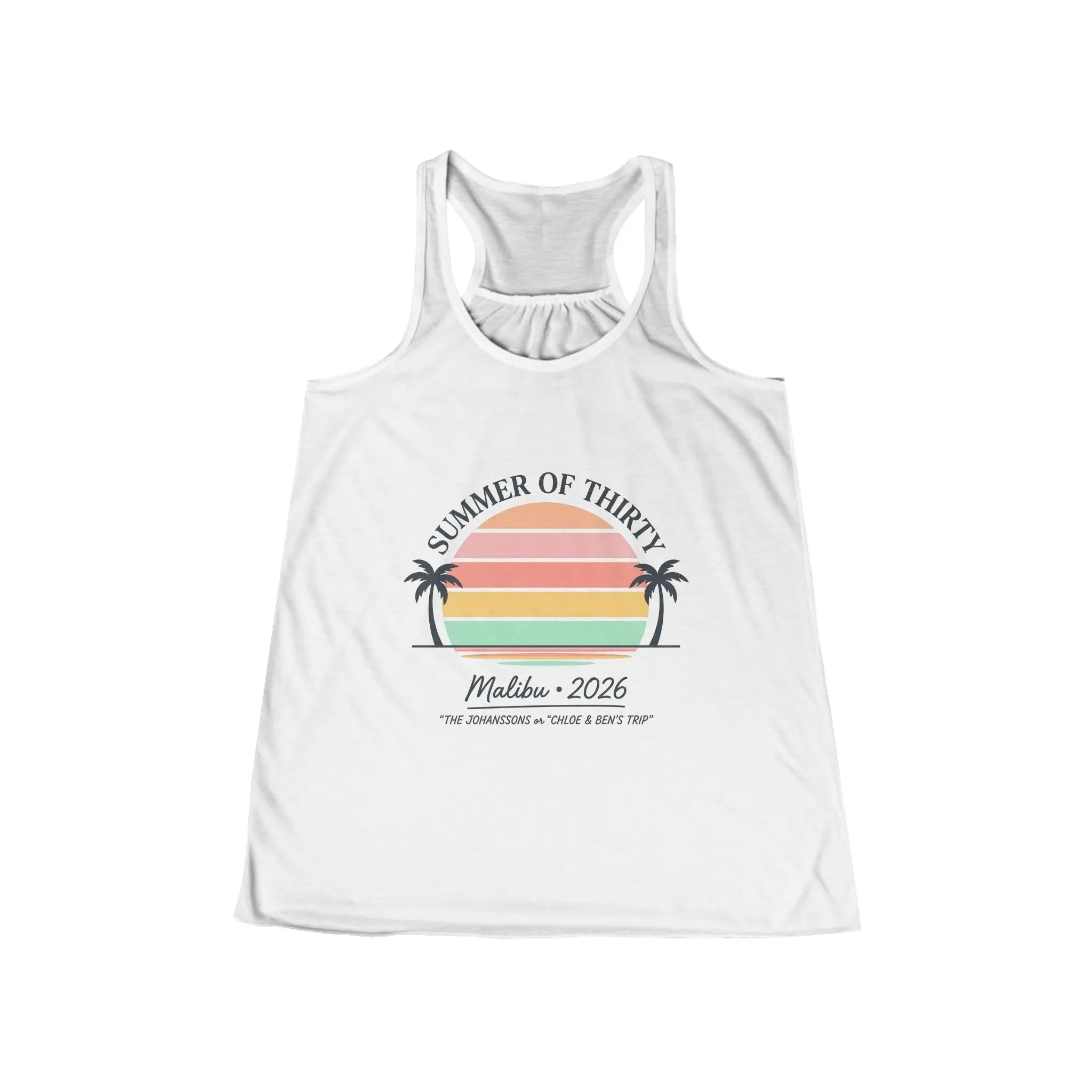 Summer of Thirty Racerback Tank - Malibu 2026 Sunset Beach Top Printify