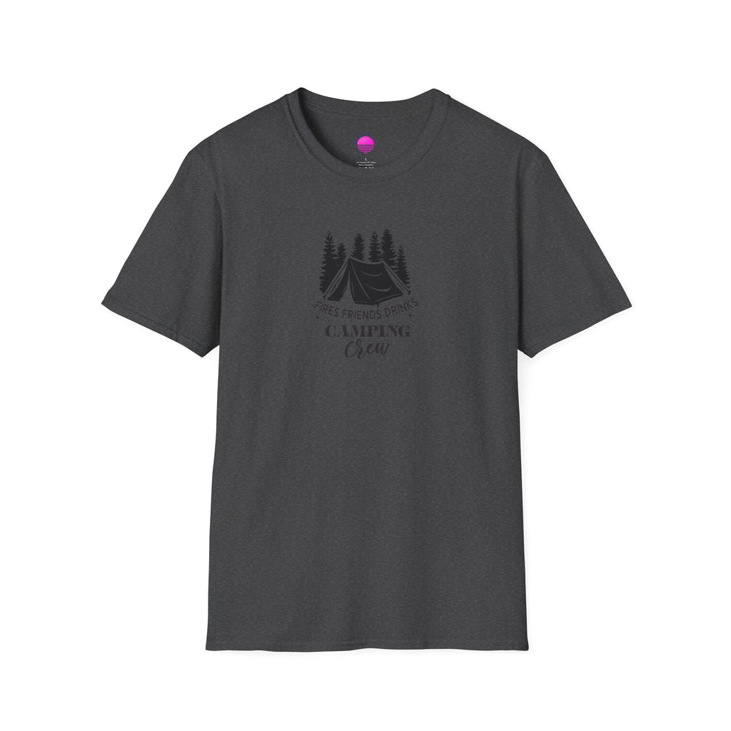 Camping Crew T‑Shirt — "Fires Friends Drinks" Tent Graphic Printify